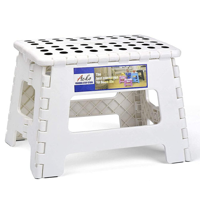 ACSTEP Acko Folding Step Stool Portable Collapsible Plastic Step Stool,9 inch Foldable Step Stool for Kids,Non Slip Folding Stools for Kitchen Bathroom Bedroom (White)