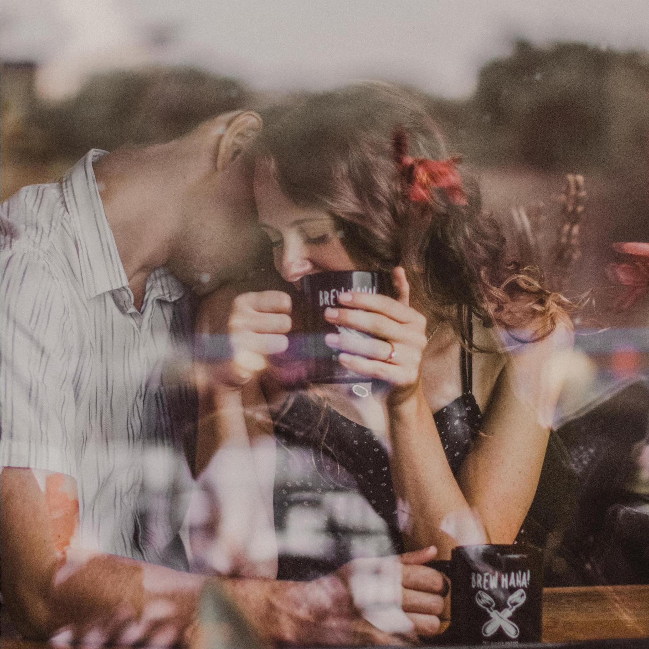 Engagement photos in a Newark coffee shop - where Andy asked me to be his girlfriend!
