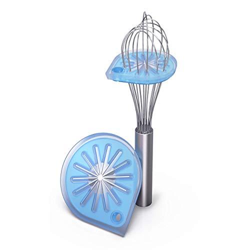 Whisk Wiper 3pc Trio - Wipe a Whisk Easily - Multipurpose Kitchen Tool - Includes Whisk Wiper, Whisk Wiper mini, and 8" Stainless-Steel Whisk - Cool Baking Gadget, A Great Gift (Color: Blue)