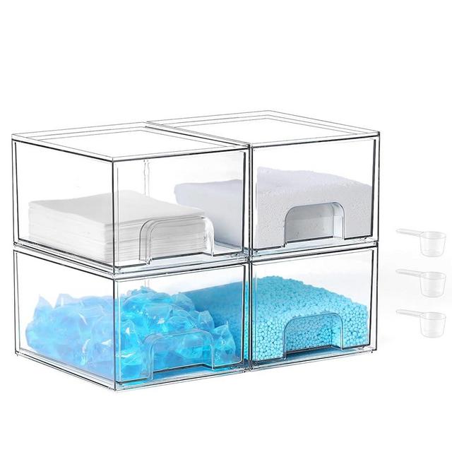 VEGEVIGI Laundry Pods Container and Dryer Sheet Holder Set, Dishwasher Pods Holder Set, Detergent Pods Storage Box, Scent Booster And Laundry Powder Dispenser Orangizer For Laundry Room, 4 PACK