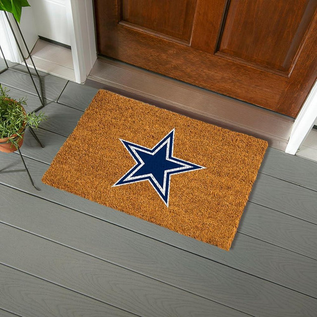 NFL Dallas Cowboys Natural Coir Doormat, Official Full Color Team Logo, 28 x 16 Inches, Non Slip Back, Front Door Welcome Floor Mats, Indoor Outdoor Entrance Home Décor