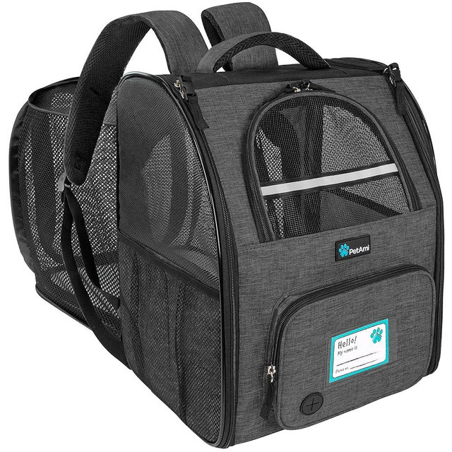 PetAmi Dog Cat Backpack Carrier, Expandable Pet Carrier Backpack for Travel Hiking, Small Medium Dog Puppy Large Cat Carrying Backpack, Airline Approved Ventilated Soft Back Support, 18 lbs, Dark Gray