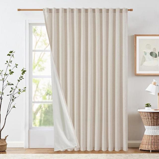 jinchan Linen Beige Curtains 84 Inches Long for Living Room Farmhouse Rod Pocket Back Tab Light Filtering Window Drapes with Lined for Bedroom Crude 1 Panel Ecru