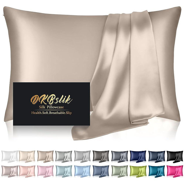 Silk Pillowcase for Hair and Skin, Mulberry Silk Pillow Cases King Size, Anti Acne Cooling Sleep Both Sides Natural Silk Satin Pillow Case Covers with Hidden Zipper, Gifts for Women Men, Champagne