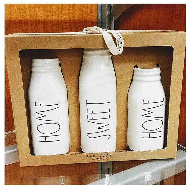 Rae Dunn Artisan Collection Home Sweet Home Flower Vases Set - Farmhouse Milk Bottle Style