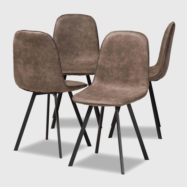 Set of 4 Filicia Imitation Leather Upholstered Metal Dining Chairs Gray/Brown - Baxton Studio