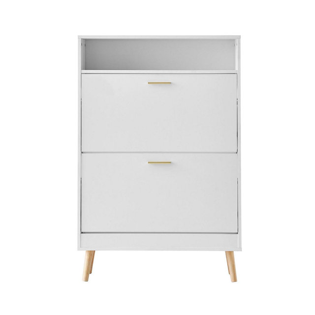 Slickblue Freestanding Shoe Storage Cabinet with 2 Flip Drawers and Open Top Cubby Shelf