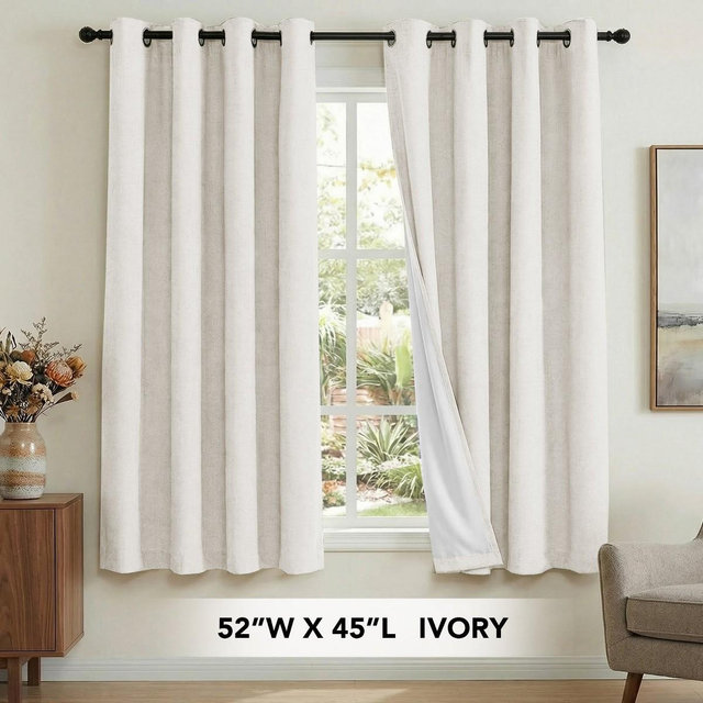 H.Versailtex Premium 100% Blackout Curtains Thermal Insulated White Liner Grommet Top Sold by 2 Panel Ivory 52"W x 45"L