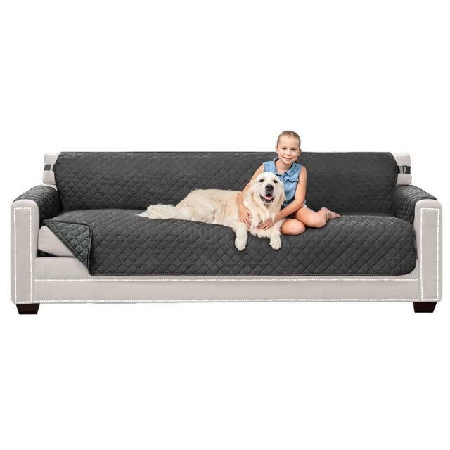 Sofa Shield Couch Slip Cover with Patented Strap, Cushion Protector, US Designed Reversible Stain and Dog Tear Resistant Slipcover, 88 inch Seat, Washable Covers for Dogs Pets Kids, Charcoal