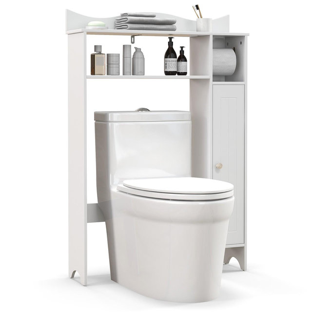 Tangkula Over The Toilet Storage Cabinet with Toilet Paper Holder Bathroom Space Saver Above Toilet with Adjustable Shelves White