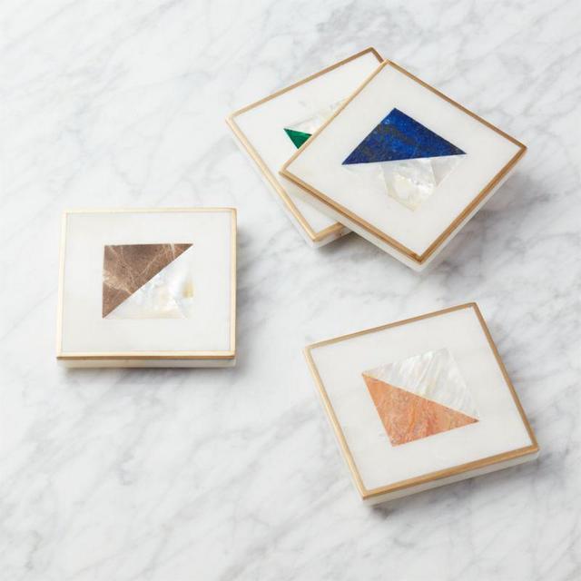 Two Fold Brass and Marble Coasters Set of 4
