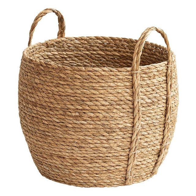 Versatile Rattan Grass Woven Flower Basket Planter for Living Room Floor Standing Storage Balcony Garden Decoration Sea Grass Basket with Handle Decorative for Organizing Natural Grass Basket and
