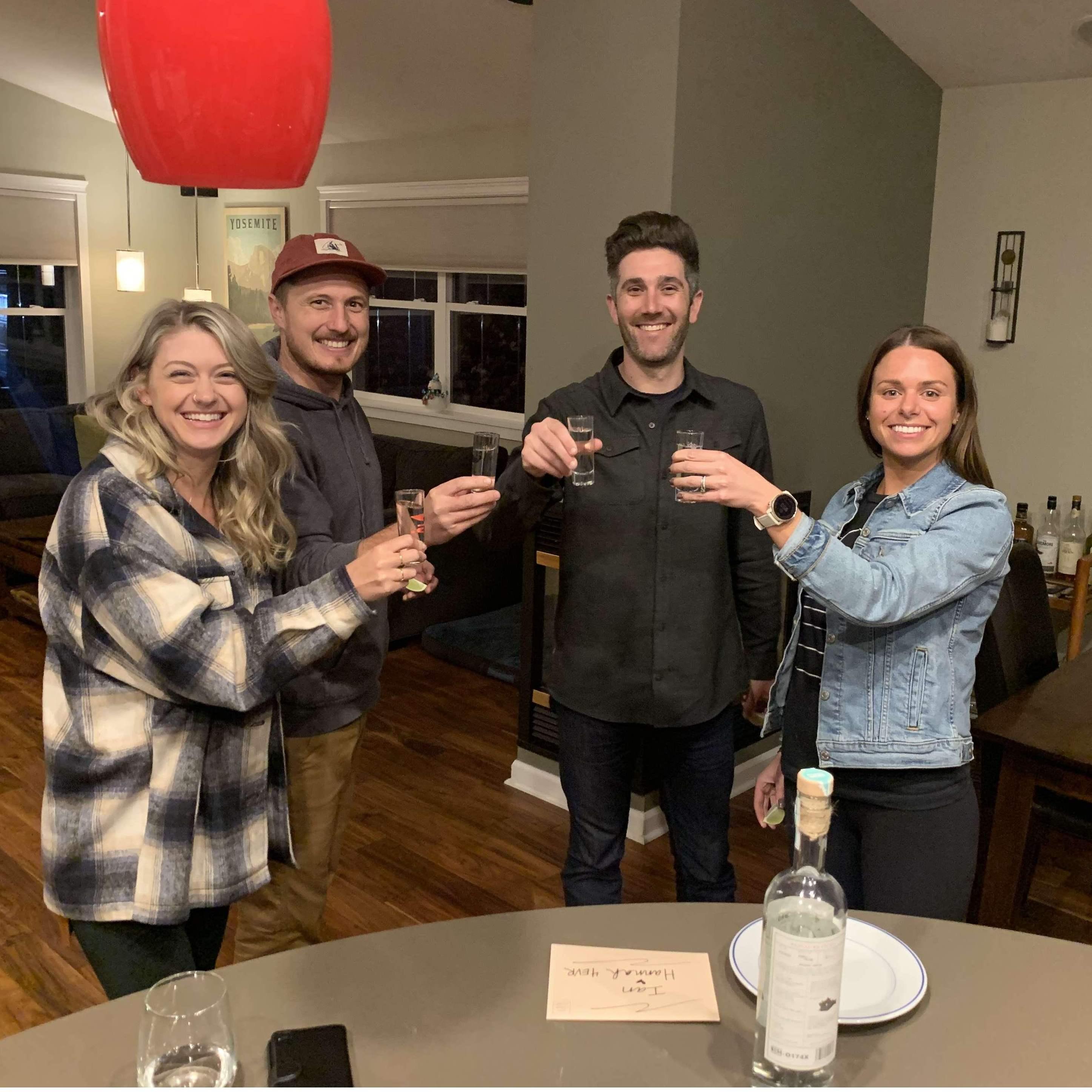 Celebrating our engagement with Alice & Conor who introduced us!