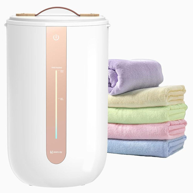 Keenray Towel Warmer for Bathroom, Towel Warmer Bucket with Heating Progress Bar, Fragrance Disc Holder, Leather Handle, Auto Shut-Off Towel Bucket Fits Up to Two 40" x 70" Towels, Bathrobe, Blankets