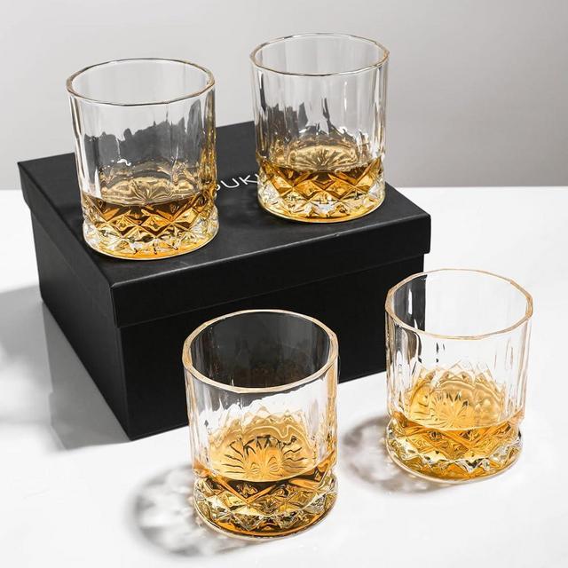 SIYOUKI Crystal Whiskey Glasses Set 11 oz, Old Fashioned Rocks Barware Lowball Glass for Bourbon, Scotch Whisky, Cocktails, Cognac, Liquor Drinking, Men Gift (4 Pack)