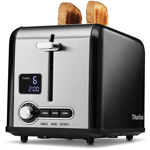 Peach Street 2 Slice Toaster Compact Bread Toaster with Digital Countdown,  Wide