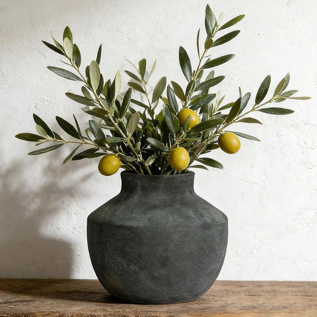 ELYSIIRENA Ceramic Decorative Flower Vase, 5.5 Inch Pottery Farmhouse Boho Vase Rustic Vase for Home Decor, Table, Living Room, Bathroom, Shelf, Mantel Decoration, Wedding, Black