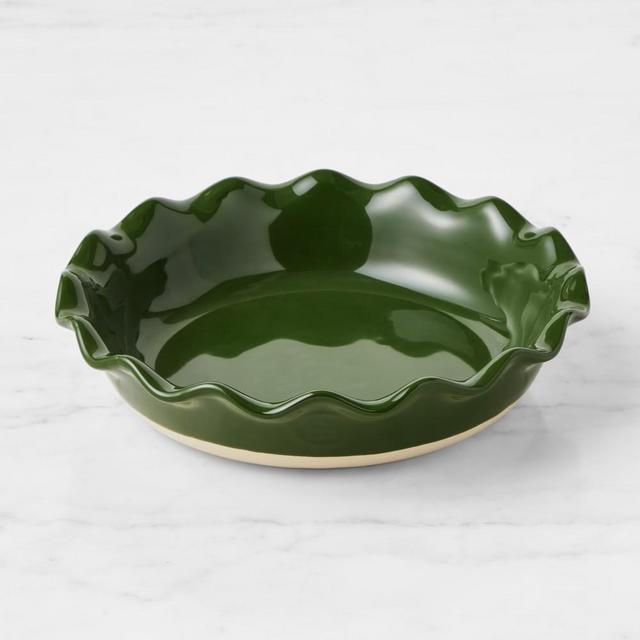 Emile Henry French Ceramic Vintage Ruffle Solid Glaze Pie Dish, Emerald Green