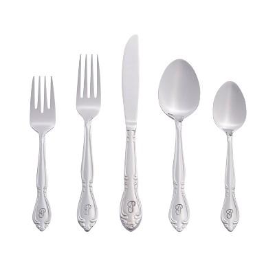 RiverRidge 46pc Personalized Rose Pattern Silverware Set O