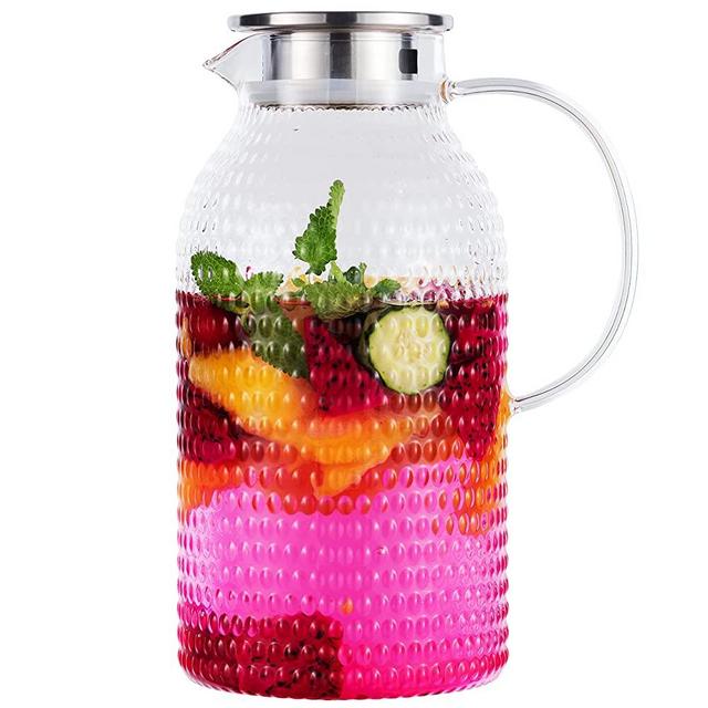 SUSTEAS 2.0 Liter 68 Ounces Glass Pitcher with Lid Iced Tea Pitcher Water Jug Hot Cold Water Ice Tea Wine Coffee Milk and Juice Beverage Carafe