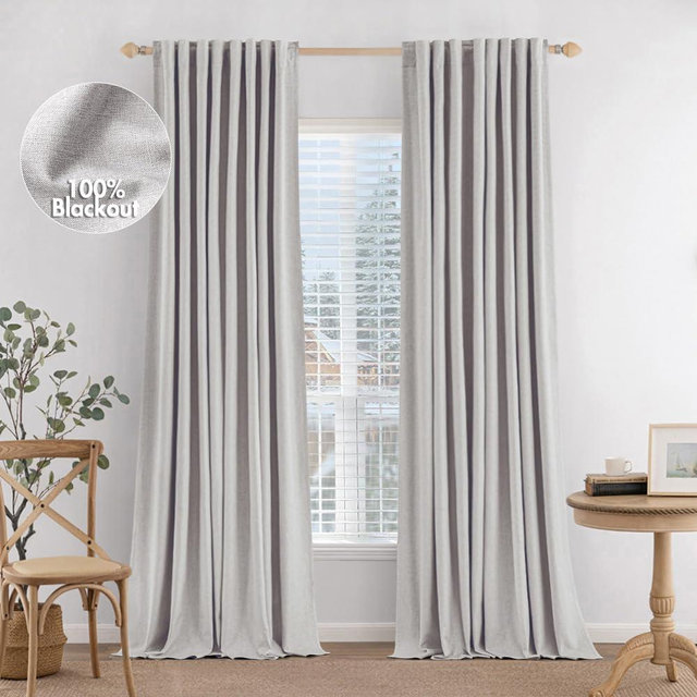 MIULEE 100% Blackout Curtains 90 inches Long Linen Curtains & Drapes for Bedroom Living Room Darkening Full Black Out Window Curtain Panels Rod Pocket & Back Tab, Beige, 2 Panels Set