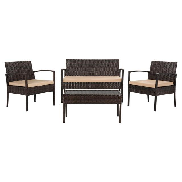 Mattia 4pc All-Weather Wicker Patio Chat Set - Brown/Beige - Safavieh