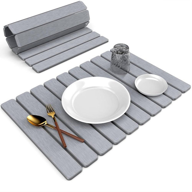 Large Stone Dish Drying Mat for Kitchen Counter, 24"(L)×16"(W), Collapsible Quick Dry Stone Dish Mats, Super Absorbent Diatomaceous Earth Drying Pad for Dishes Bottles Cups, Countertops (Light Grey)