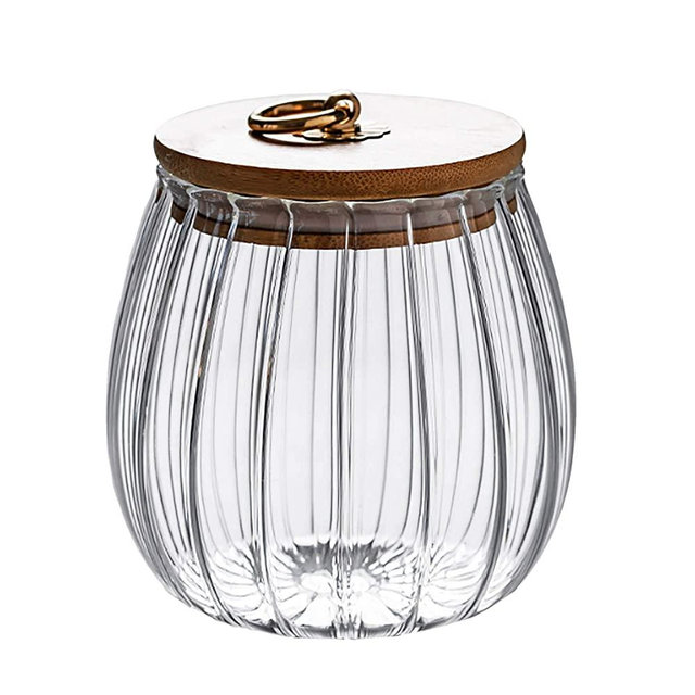 Glass Coffee Tea Canister Airtight Sotrage Jar Petal Decorative Container with Bamboo Lid Metal Handle Easy to Grasp 700ml (23oz)
