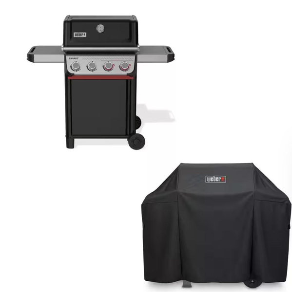 Spirit SB-E-425 4-Burner Liquid Propane Gas Grill in Black with Sear Zone, Weber Works Compatibility, and Grill Cover