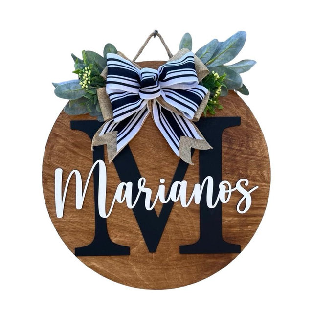 Welcome last name sign Wood front door Welcome wreath Family sign ((DS015R1-A1) Last name,22" Width)