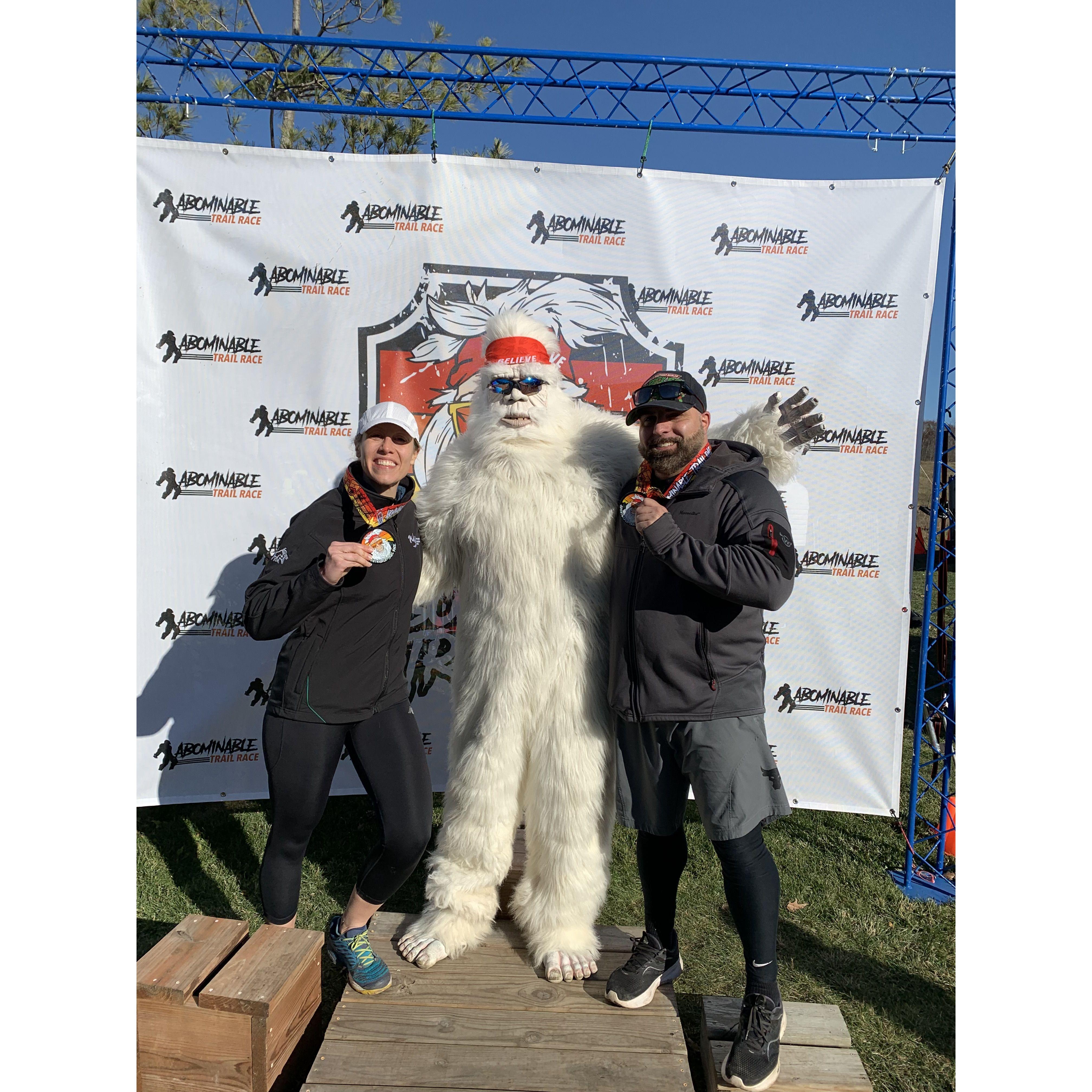 The infamous Abominable Trail Race. Chris went to support his girlfriend. He signed up for the 15k six days before the race. No training. He finished -- after laying in the bushes 30 minutes.