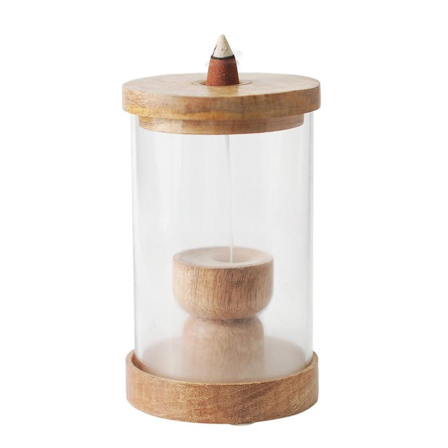 Hosley Wood & Glass Backflow Incense Burner Kit with 2 Asst Incense Cone, Elegant Aromatherapy Set, Meditation & Relaxation, Ideal for Gift, Home Décor, Office Décor & Spa