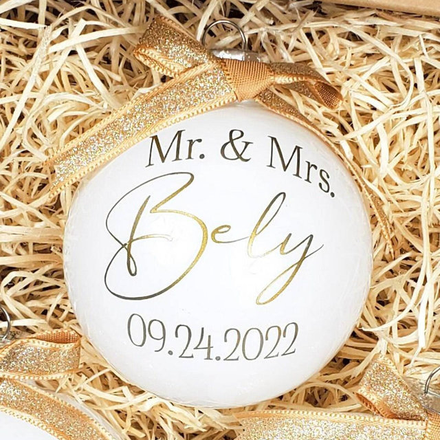 Personalized Wedding Glass Ornament, First Christmas Gift, Newlywed Ornament
