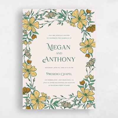 Green Floral Wedding Invitation - Leighton Portrait