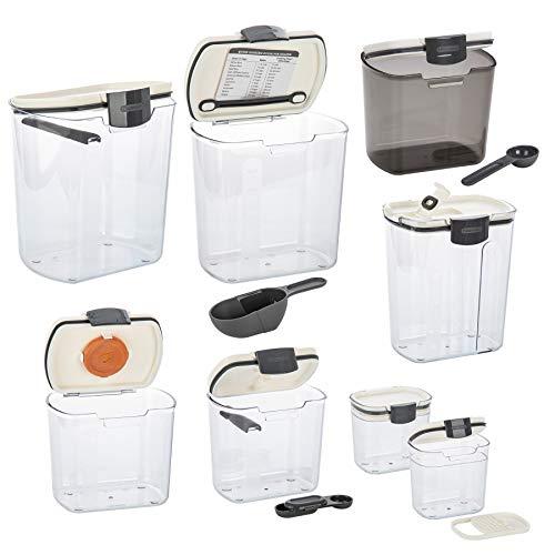 Shazo Airtight Container Set for Food Storage - 7 Piece Set + Heavy Duty  Plastic - BPA Free - Airtight Storage Clear Plastic w/White Interchangeable  Lids kitchen counter storage Bin -18 Labels+Marker 