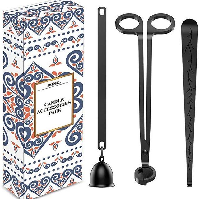 RONXS 3 in 1 Candle Accessory Set, Candle Wick Trimmer Candle Cutter, Candle Snuffer, Candle Wick Dipper with Gift Package for Candle Lover (Black)