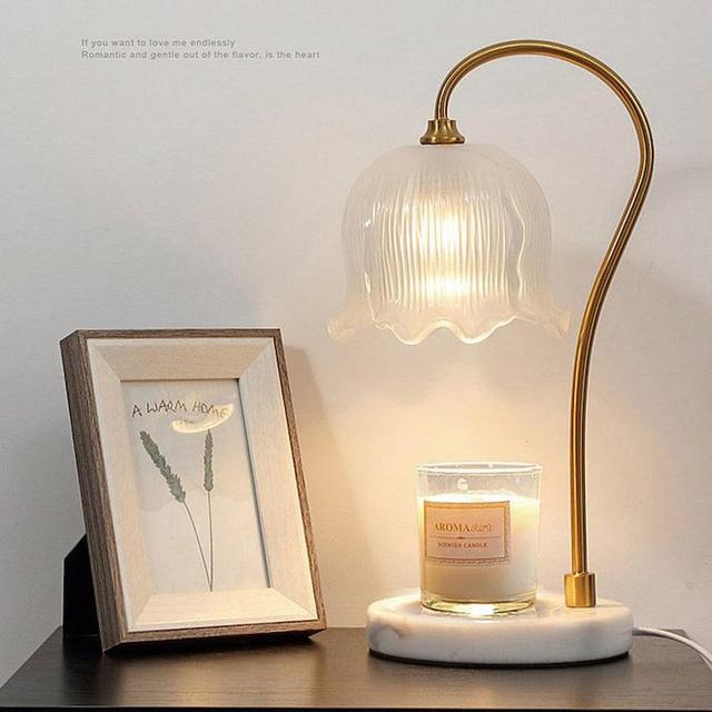 Candle Wax Melt, Boho Orchid Candle Warmer Lamp, Flower Glass Lampshade Melt Fragrance Warmer, Florence Table Decor, Handmade Bedside Lamp