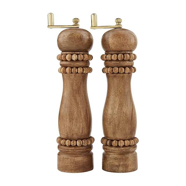 Mud Pie, Brown, Wooden Beaded Salt & Pepper Grinder Set, 9.25", 9 1/4"