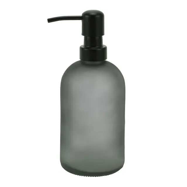 Unique Bargains Simple Cylindrical Soap Pump Dispenser for Bathroom 400ml Gray Black 1 Pc