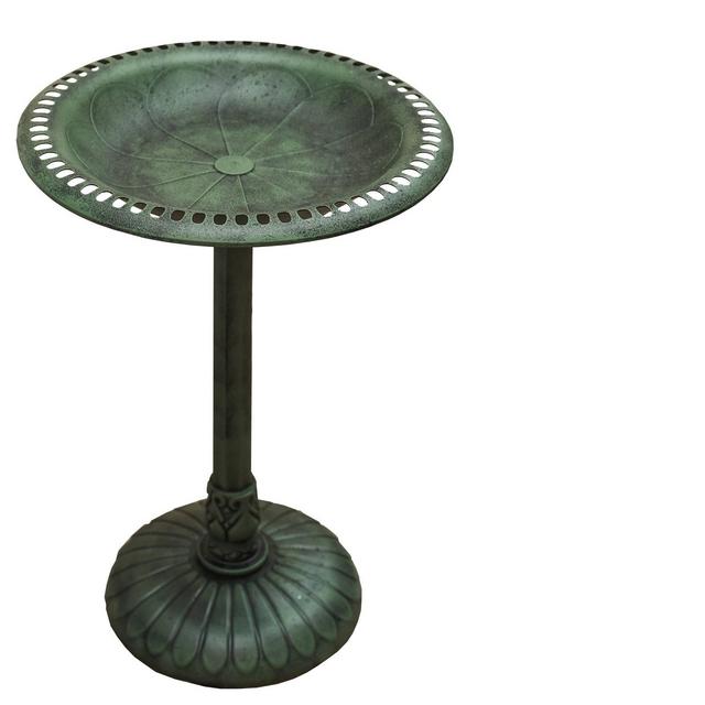 33" Lightweight Plastic Outdoor Flower Design Birdbath and Birdfeeder Green - XBrand