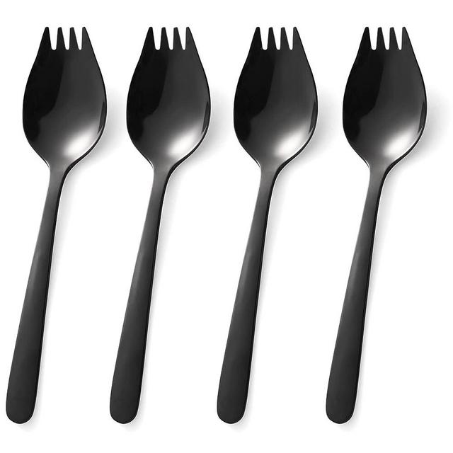 JUCOXO Sporks 4 Pack Stainless Steel Sporks 5.9 inch Spork Spoon for Ice Cream Spoon Salad Forks, Fruit Appetizer Dessert Spoons (Black)