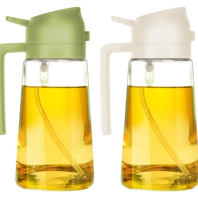Oil Dispenser Bottle Glass Olive Oil Sprayer 2 Pcs: 2 in 1 Olive Oil Dispenser Bottle, Premium Oil Sprayer for Cooking, Glass Oil Spray Bottle for Air Fryer Salad BBQ Baking-470ml