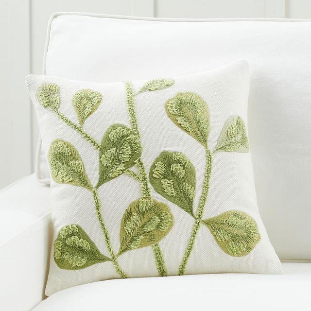 Fiddle Leaf Embroidered Pillow Cover, 18 x 18", Green Multi