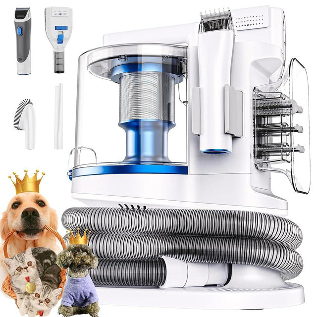 Pet Grooming Kit with 3.4L Oversized Vacuum Suction - 99% Pet Hair Removal - Professional Dog Clippers & Shedding Tools for Cats, Teddy, Poodle, Golden Retrievers (Pearly White)