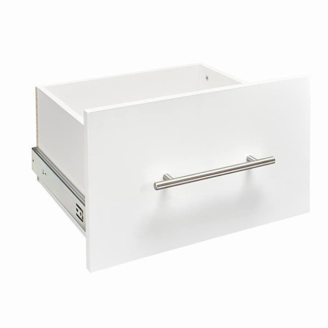 ClosetMaid SuiteSymphony Wood Drawer, Add On Accessory Modern Style, for Storage, Closet, Clothes, x 10” Size for 16 in. Units, Pure White/Satin Nickel, Inch Inch