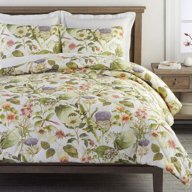 Thistle Floral Print Organic Percale Duvet Cover, Full/Queen, Multi
