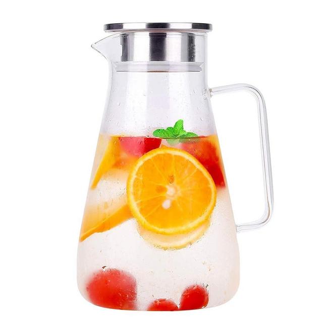 Uten 1.8 Liter 51oz Glass Pitcher with Lid, Easy Clean Heat Resistant Glass Water Carafe with Handle for Hot/Cold Beverages - Water, Cold Brew, Iced Tea & Juice