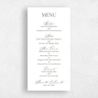 White Wedding Menu - Manarola