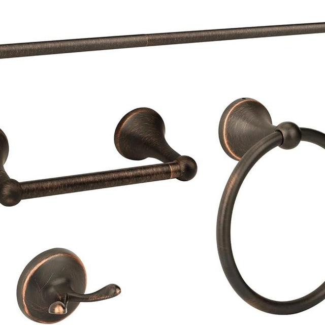 Ntipox Antique 4 Piece Bathroom Hardware Accessories Set Oil Rubbed Bronze,24 Inch Towel Bar Set with Double Post Pivoting Toilet Paper Holder,Towel Rack Set Vintage,Bathroom Towel Holder Set Bronze