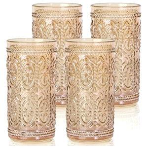 Amber Glassware set of 4 Vintage Drinking Glasses, 12oz